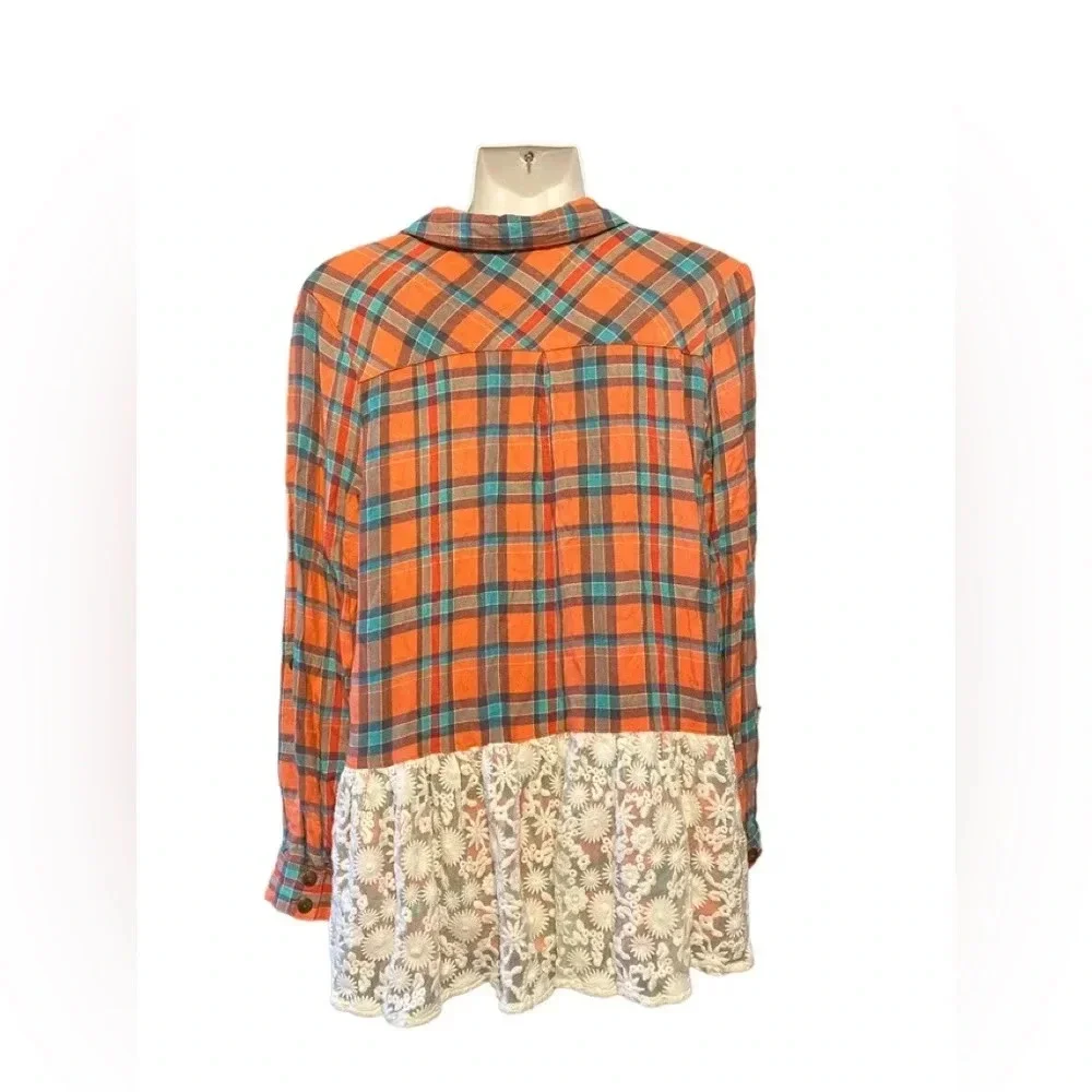 Women’s Matilda Jane Noble Tunic Coral Plaid Lace Popover